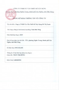 BẢNG KÊ KHAI THÔNG TIN VỀ CÔNG TY